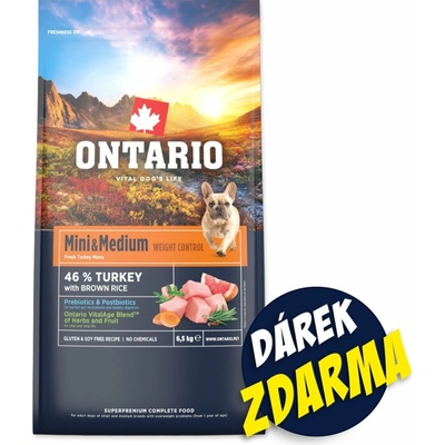 Ontario Mini & Medium Weight Control Turkey & Brown Rice 6,5 kg