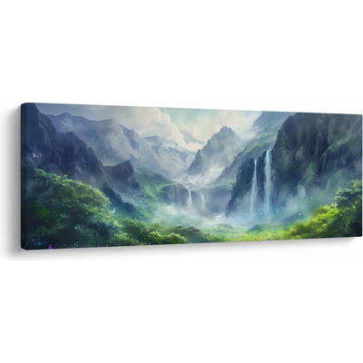 Obraz - Údolí vodopádů, jednodílný 145x58 cm