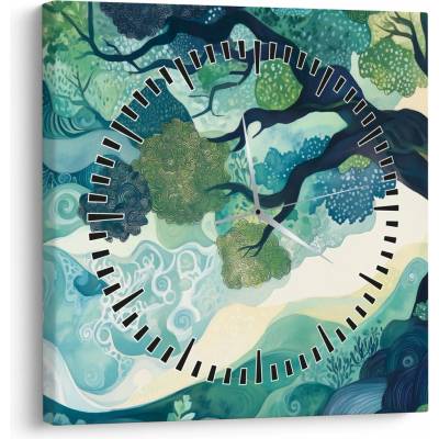 Obraz – Zelená koruna stromu života (s hodinami), jednodielne 30x30 cm s hodinami