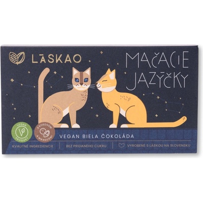 LASKAO Mačacie jazýčky VEGAN biela čokoláda bez cukru sladená xylitolom 80 g