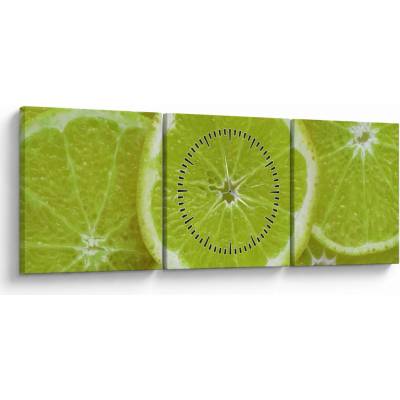 Obraz - citróny na reze (s hodinami), trojdielne 90x30 cm s hodinami