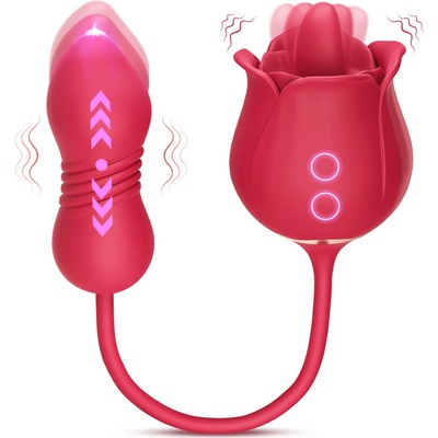 SuperLove 3in1 Rose Licking Tongue & Thrusting Double Ended Vibrating Egg