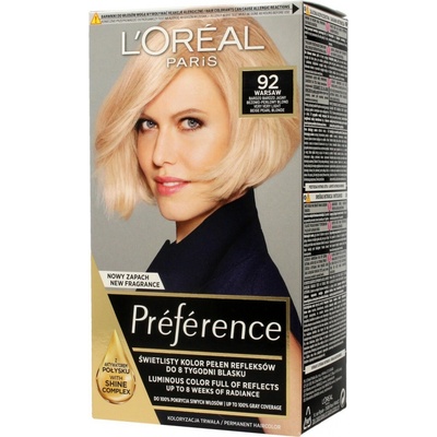 L'Oréal Féria Préférence barva na vlasy 92 velmi světlá blond béžovo-perleťová