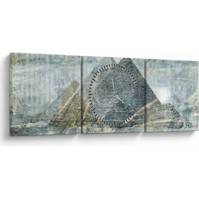 Obraz - Pyramídy v modrom filtri (s hodinami), trojdielne 90x30 cm s hodinami