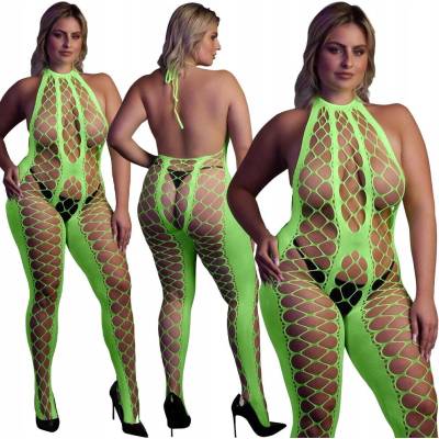 Ouch! Glow in the Dark Bodystocking with Halterneck Neon Green