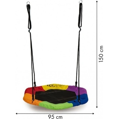 EcoToys Šestihranná houpačka Čapí hnízdo duhová 92 cm