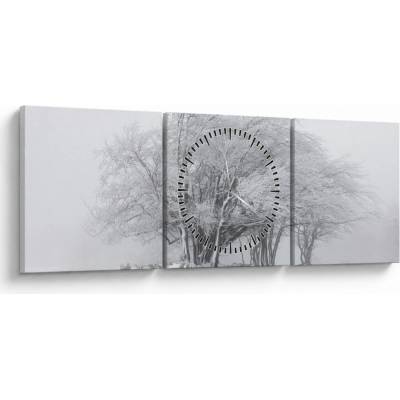 Obraz - Biela zima (s hodinami), trojdielne 90x30 cm s hodinami