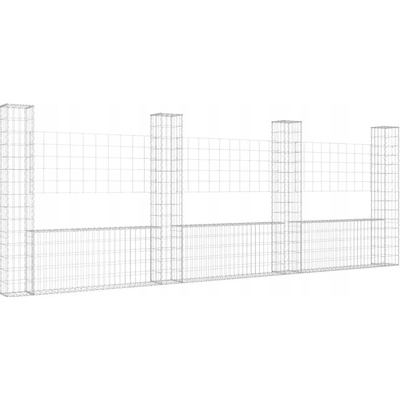 Nabytek XL Gabionový koš ve tvaru U se 4 sloupky železo 380 x 20 x 150 cm
