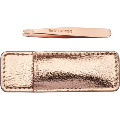 Tweezerman Mini Slant pinzeta so zošikmeným koncom mini s cestovným púzdrom Rose Gold