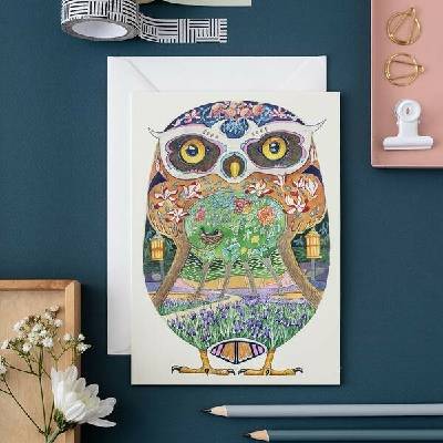 The DM Collection, UK The DM Collection Autorská pohlednice Owl in the forest 12 x 17
