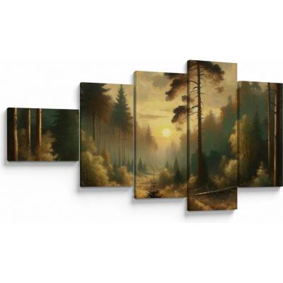 Obraz - Slunce zářící lesem, pětidílný 110x60 cm