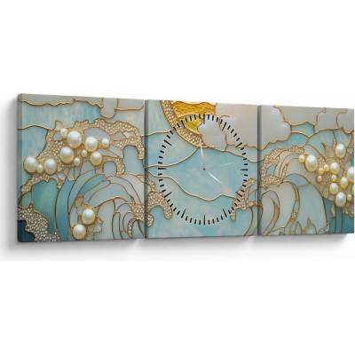 Obraz - 3D perly v oceáne (s hodinami), trojdielne 90x30 cm s hodinami