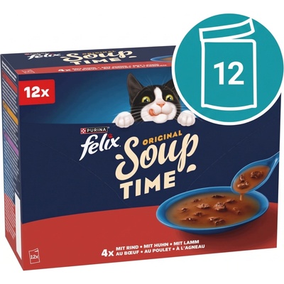 Felix Polievky pre mačky hovädzie kuracie a jahňacie 12 x 48 g