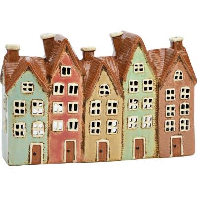 žiadna značka Keramický svietnik „Domček“ – radová zástavba, 16 cm