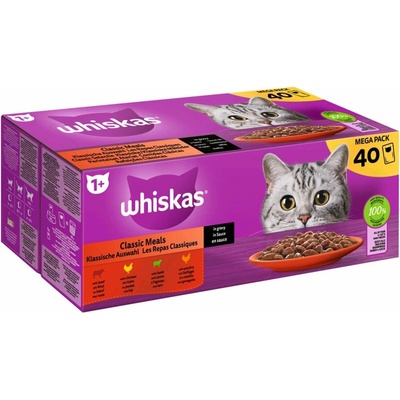 Whiskas Multipack 1+ klasický výběr v omáčce, 40 x 85 g