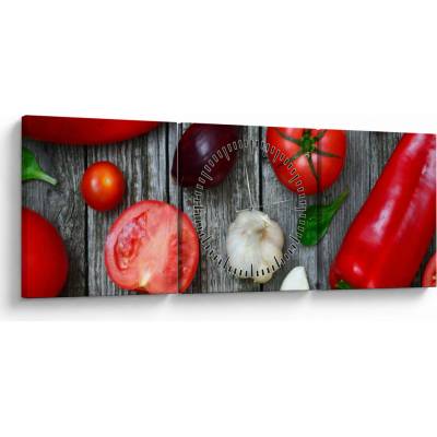 Obraz zeleniny (s hodinami), trojdielne 90x30 cm s hodinami