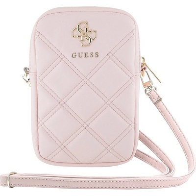 Guess PU Quilted 4G Metal Logo Wallet Phone Bag Zipper růžové