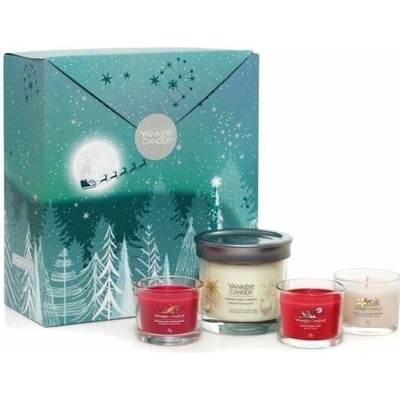 YANKEE CANDLE dárková sada malý tumbler ve vůni Twinkling Lights 1 ks a 3 skleněné votivní