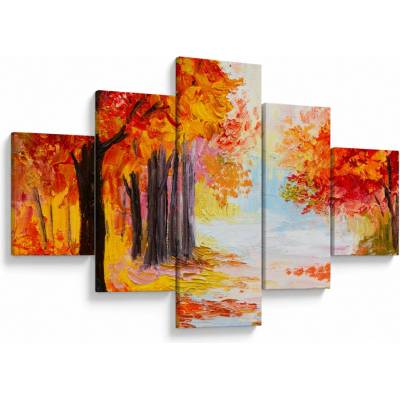 Obraz - Olejomaľba, farebná jeseň, päťdielne 125x70 cm