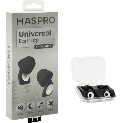Haspro Univerzální špunty do uší, silikonové, 29 dB, koncovky (S,M,L), černá