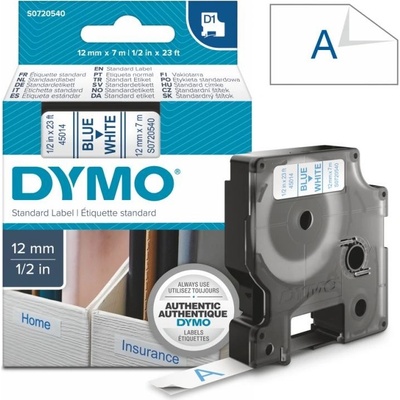 Páska Dymo D1, 12mm (45014) bílá, modrý tisk, 7m