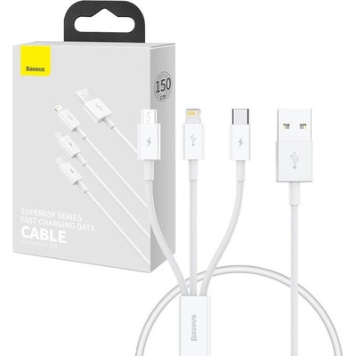 Baseus 051874 Superior Data USB na M+L+C 3,5A rychlonabíjecí 0,5m bílý