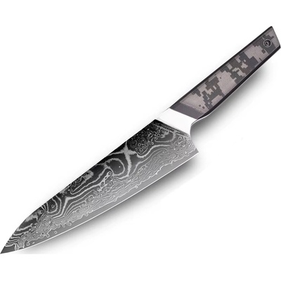 IZMAEL Damaškový kuchynský nôž Takeno Chef/Čierna/Sivá 21 cm