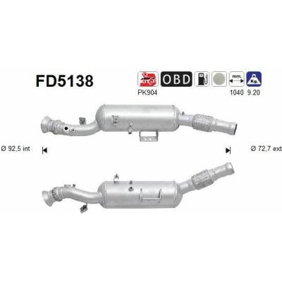 Filter sadzí pevných častíc výfukového systému AS FD5138