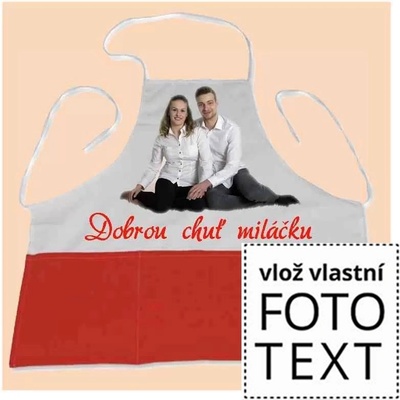 Bezvadný dárek Kuchyňská zástěra s kapsami červená s vlastní fotkou či potiskem