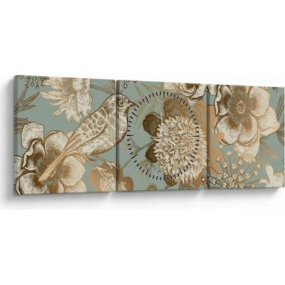 Obraz - Záhrada s vtáčikom (s hodinami), trojdielne 90x30 cm s hodinami