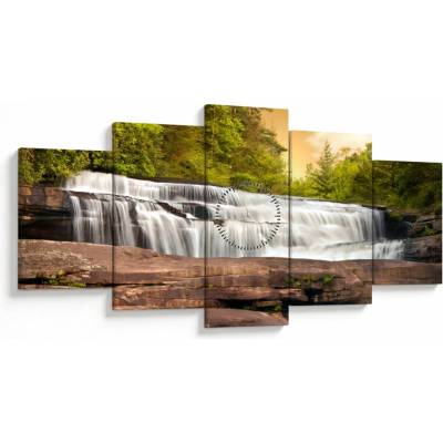 Obraz vodopádu (s hodinami), päťdielne 150x80 cm s hodinami
