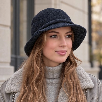 Krumlovanka dámský zimní klobouk Bucket Hat W-0480/693BM antracitový