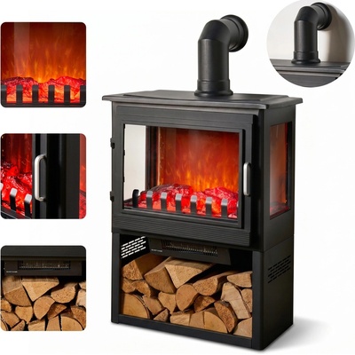 Sureflame Marlow 3-Sided Electric Stove with Log Storage in Matte Black