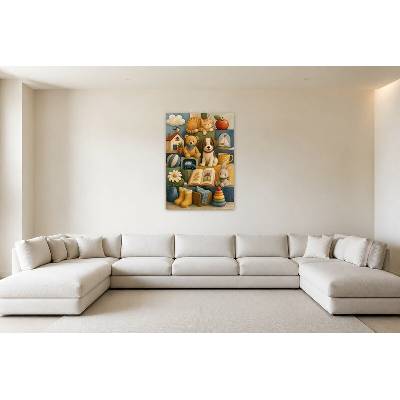 Obraz na plátně – Dětské první obrázky se zvířaty a hračkami 100 × 140 cm