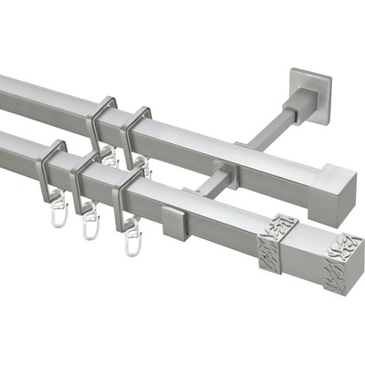 OK-GarnýžeCZ Garnýž kovová hranatá dvouřadá 20x20mm Roma satina 150 cm do stěny / kroužky s háčkem
