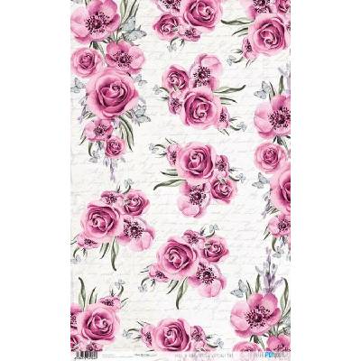Rýžový papír 54x33 RŮŽE A RŮŽOVÉ NÁPISY - Rice Paper 54x33 ROSES AND WRITTINGS PINK