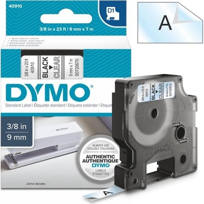 Páska Dymo D1, 9mm (40910) průhledná, černý tisk, 7m