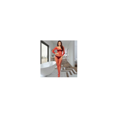 Bdsm-Bodage-Shop Sexy síťovaný bodystocking s kamínky Červená TZ508