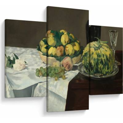 Obraz - Edouard Manet, Still Life with Melon and Peaches, reprodukcia, trojdielne 90x60 cm