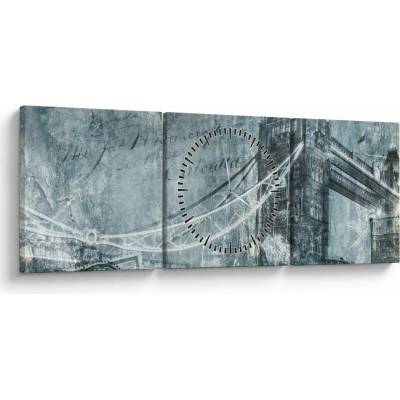 Obraz - Tower Bridge v chladných tónoch (s hodinami), trojdielne 90x30 cm s hodinami