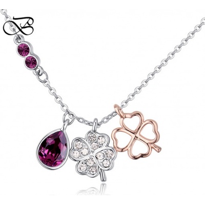 Glory Náhrdelník lucky clovers Swarovski elements vínová 154