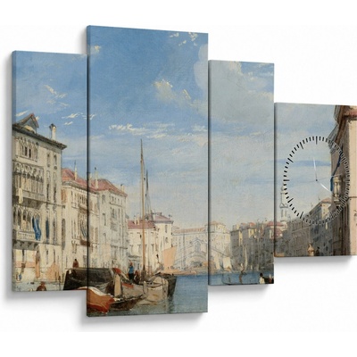 Obraz - Richard Parkes Bonington, The Grand Canal, reprodukce (s hodinami), Čtyřdílný 110x75 cm s hodinami