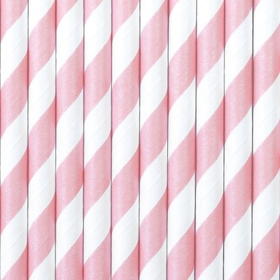 PartyDeco Brčka papírová růžová s proužky 10 ks