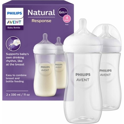 Avent láhve Natural Response průhledná dudlík pro podporu rytmu pití 330 ml 2 ks
