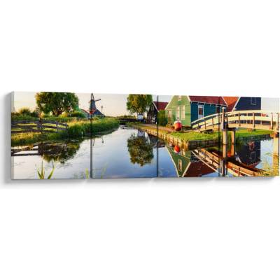 Obraz holandských mlynov, štvordielne 160x40 cm