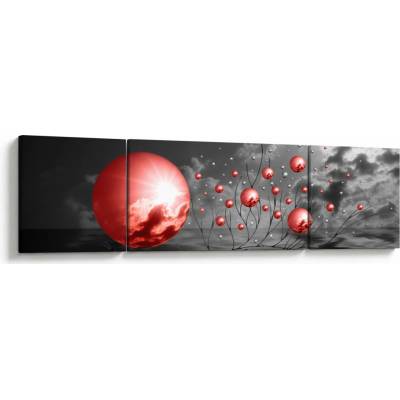 Obraz červených koulí, třídílný 170x50 cm