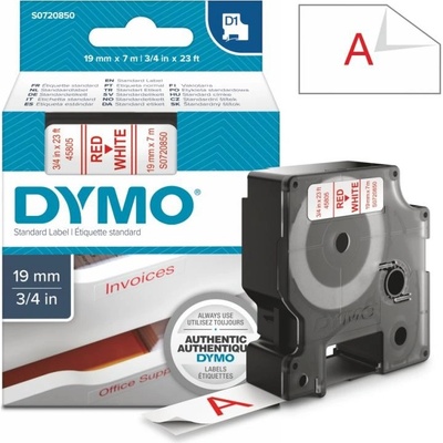Páska Dymo D1, 19mm (45805) bílá, červený tisk, 7m