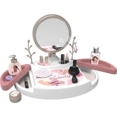 Smoby Kosmetický stolek s polohovatelným zrcadlem My Beauty Studio s otočnými poličkami a stromky na zavěšení šperků s 15 doplňky