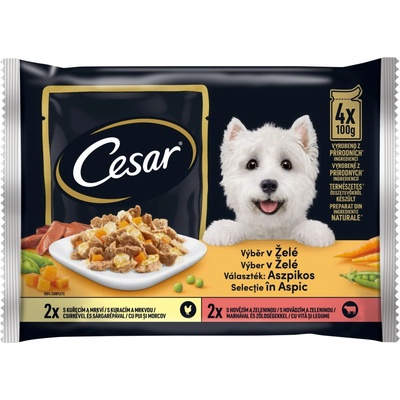 Cesar s kuracím a mrkvou & s hovädzím a zeleninou v želé 4 x 100 g