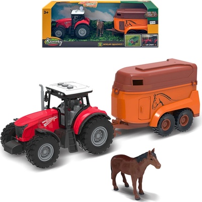 FARM SERVICE Traktor s přívěsem na koně s koněm se zvuky a světly